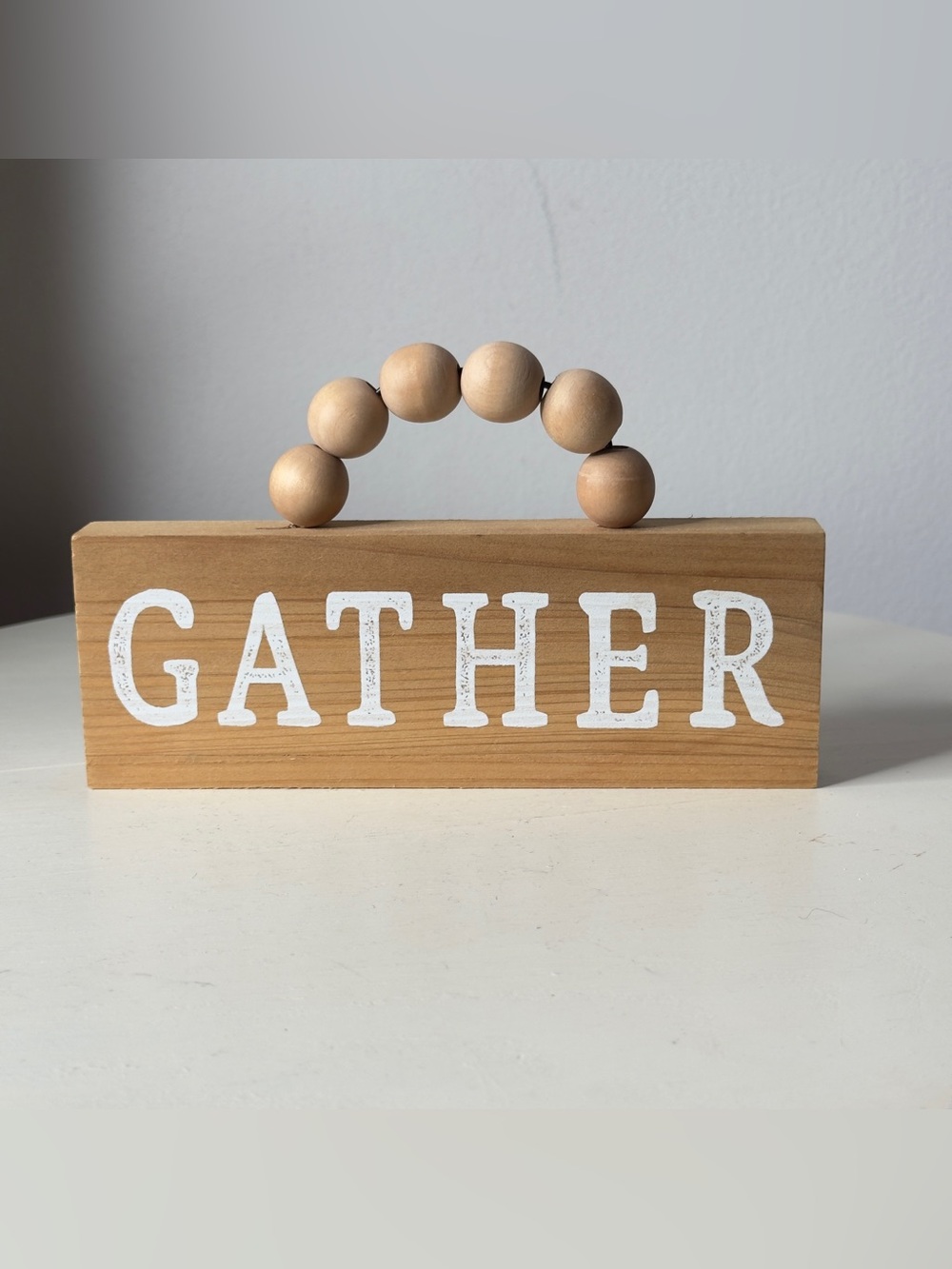 Gather Wood Block Sign With Beaded Hanger